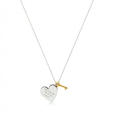 925 ezüst nyaklánc - szív felirattal "You have the key to my heart", kulcs arany színben