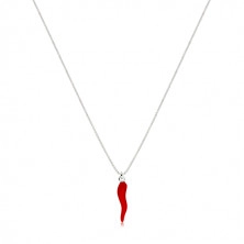 925 ezüst nyaklánc - csilipaprika piros fénymázzal, fényes szögletes lánc