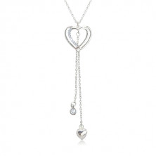 925 ezüst nyaklánc - kettős szív körvonal átlátszó cirkóniákkal, két lánc cirkóniával és szívvel