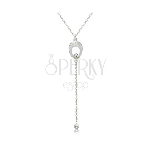 925 ezüst nyaklánc - fordított könnycsepp egy csillogó cirkóniával, fényes lánc és fényes golyó