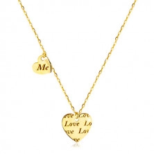 585 arany nyaklánc - két szimmetrikus szív "Love" és "Me" felirattal