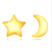 585 arany fülbevaló - fényes hold és szimmetrikus csillag körvonal, stekkeres fülbevaló