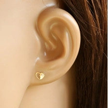 585 arany stekkeres fülbevaló - szimmetrikus szív dekoratív kivágással és egy átlátszó cirkóniával