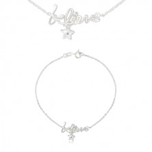 925 ezüst karkötő - fényes dekoratív "believe" felirat és cirkónia csillag