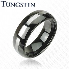 Elegáns wolfram gyűrű - fekete, ezüst csík, 8 mm