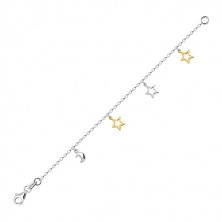 Gyerek karkötő 925 ezüstből – félhold és csillag körvonalak arany és ezüst színárnyalatban