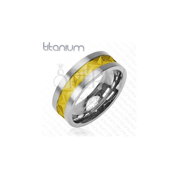 Titánium karikagyűrű - ezüst, arany minta
