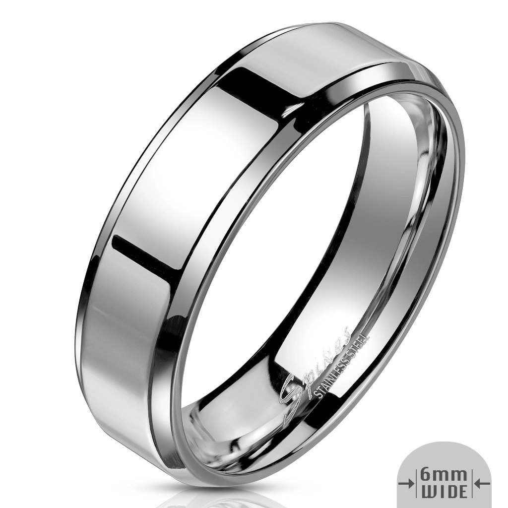Ezüst színű gyűrű acélból - fényes felületű sáv, 6 mm - Nagyság: 65