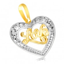Medál 9K aranyból – egy fényes szabályos szív "Love" felirattal