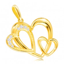 Medál 9K sárga aranyból – három szív körvonala, átlátszó cirkóniák