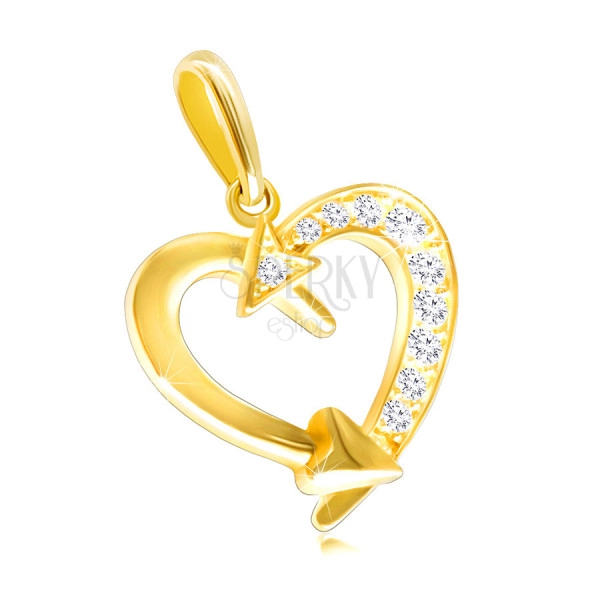 9K sárga arany medál – szív alakú körvonal nyilakkal díszítve, átlátszó cirkóniák