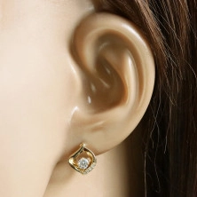 14K arany fülbevaló – átlátszó cirkónia hullámos könnycseppel szegélyezve
