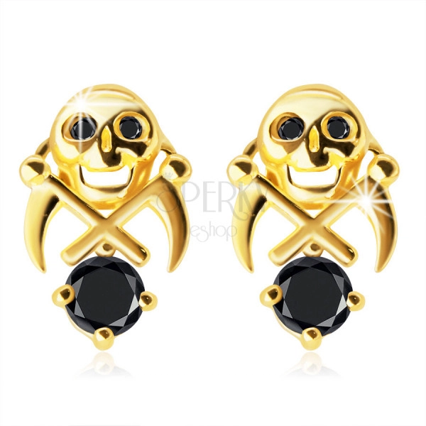 585 sárga arany fülbevaló – koponya két sarlóval, fekete cirkóniák