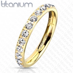 Titánium gyűrű arany színárnyalatban – csillogó átlátszó cirkóniák, 3 mm