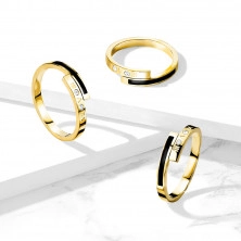 Gyűrű acélból arany színben – egy fekete sáv, két átlátszó cirkónia, római számok, 2 mm