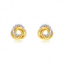9K arany fülbevaló cirkóniákkal – három összefonódó gyűrű