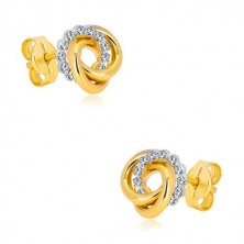 9K arany fülbevaló cirkóniákkal – három összefonódó gyűrű