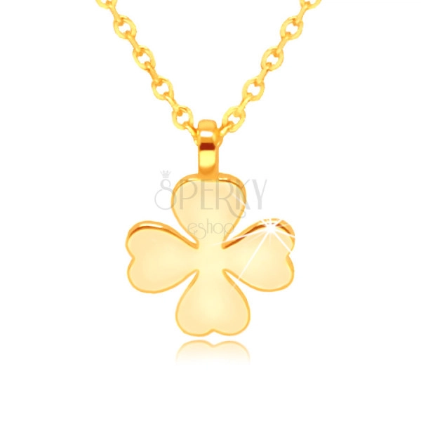 585 sárga arany nyaklánc – négylevelű lóhere szív alakú levelekkel, boldogság szimbólum