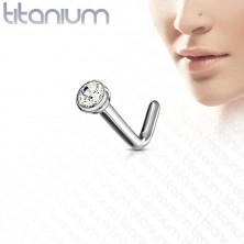 Titánium orrpiercing hajlított véggel – átlátszó kerek cirkónia foglalatban, 1 mm