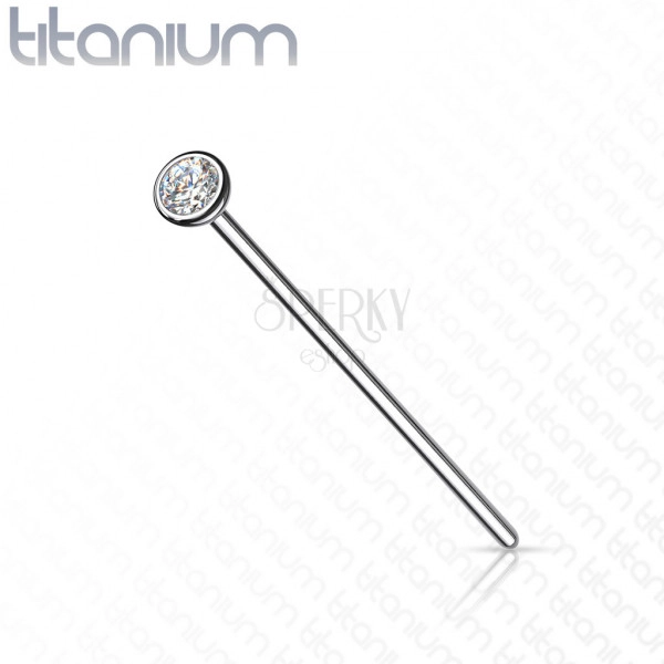 Egyenes orrpiercing titániumból – ezüst színű, átlátszó kerek cirkónia, 0,8 mm