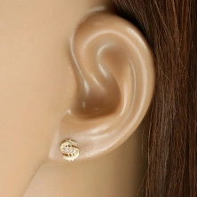 14K sárga arany fülbevaló – dollárjel apró átlátszó cirkóniákkal díszítve