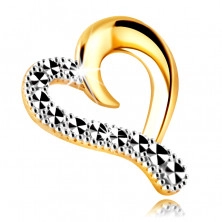 Medál kombinált 14K aranyból – aszimmetrikus szív, csillogó meghosszabbított vonal