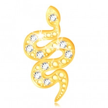 14K arany medál – mászó hullámos kígyó, apró átlátszó cirkóniák