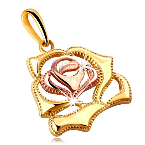 Medál kombinált 14K aranyból – fényes virágzó rózsa