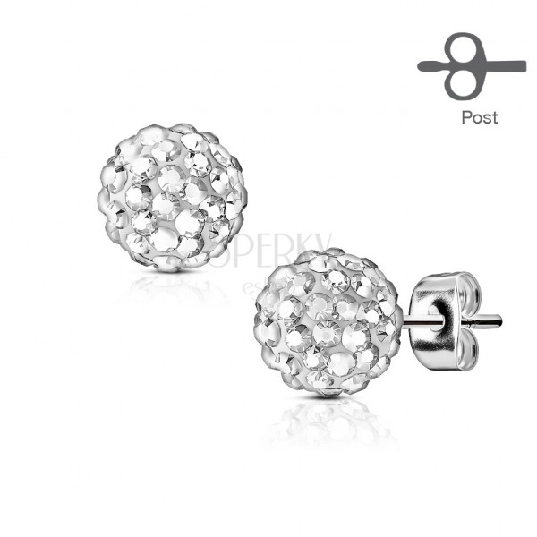 Acél fülbevaló – egy golyó apró csillogó kristályokkal, 5 mm