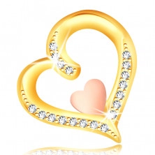 Medál 14K aranyból – cirkóniákkal díszített szabálytalan szív egy kisebb szívvel középen