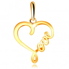 Medál 585 sárga aranyból – fényes szív alakú körvonal “Love” felirattal