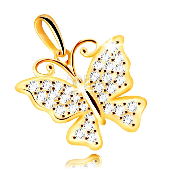 Medál 14K aranyból – pillangó átlátszó csillogó cirkóniákkal díszítve