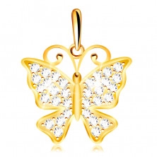 Medál 14K aranyból – pillangó átlátszó csillogó cirkóniákkal díszítve