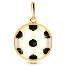 14K arany medál – domború focilabda fekete és fehér fénymázzal, üreges hátsó rész