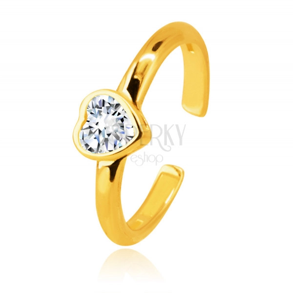 14K arany fülpiercing – gyűrű egy szív alakú foglalatban elhelyezett cirkóniával díszítve