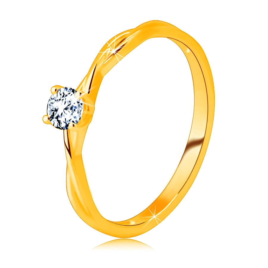 Eljegyzési gyűrű 14K sárga aranyból – csiszolt átlátszó cirkónia a gyűrűbe helyezve - Nagyság: 56
