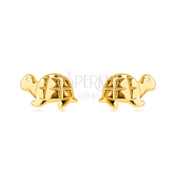 Arany fülbevaló 9K aranyból – tükörfényes teknős, beszúrós fülbevaló