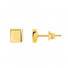 Arany fülbevaló 14K sárga aranyból – szabályos négyzet, tükörfényes felület