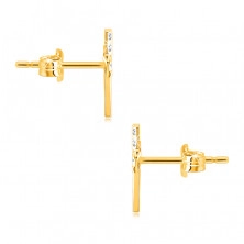 Arany fülbevaló 9K aranyból – kereszt csillogó cirkóniákkal díszítve, fényes felület
