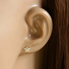 Beszúrós fülbevaló 14K aranyból – pillangó csillogó kerek cirkóniákkal, fényes felület