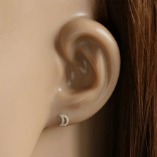 Beszúrós fülbevaló 9K aranyból – félhold kerek cirkóniákkal kirakva, sima felület