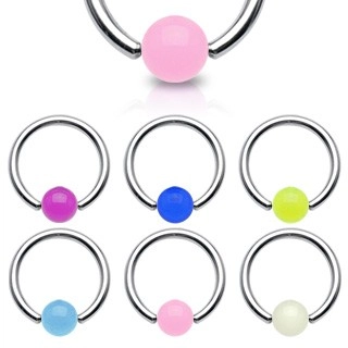 Karika piercing fényes golyócskával - Méret: 1,6 mm x 14 mm x 5 mm, A piercing színe: Neonzöld