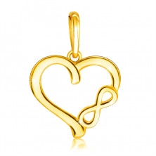 585 sárga aranyból készült medál - "VÉGTELEN" motívummal, fényes szívvel, sima kivitelben