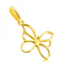 14K arany medál – pillangó keskeny sima vonalakkal, szárnyak kivágásokkal, apró golyó középen