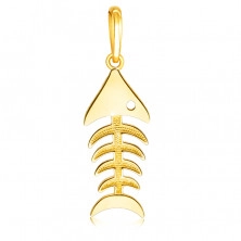 14K arany medál - hal csontváz szemmel, fényes és tükörsima felület