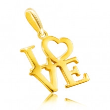 14K sárga arany medál  - "LOVE" felirat nagybetűkkel, szív az O betű helyén.