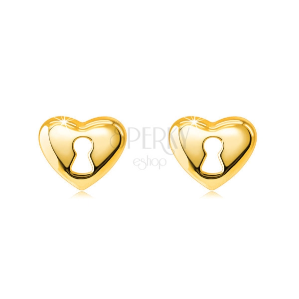 Fülbevaló 9K aranyból – szív kulcslyuk alakú kivágással, beszúrós fülbevaló