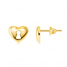 Fülbevaló 9K aranyból – szív kulcslyuk alakú kivágással, beszúrós fülbevaló