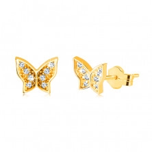  Fülbevaló 14K aranyból - fényes kerek cirkóniákkal díszített pillangó