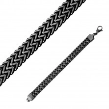 Fekete acél karkötő – fekete matt láncszemek egy szögletes kettős fonatot alkotnak, delfinkapocs, 12 mm